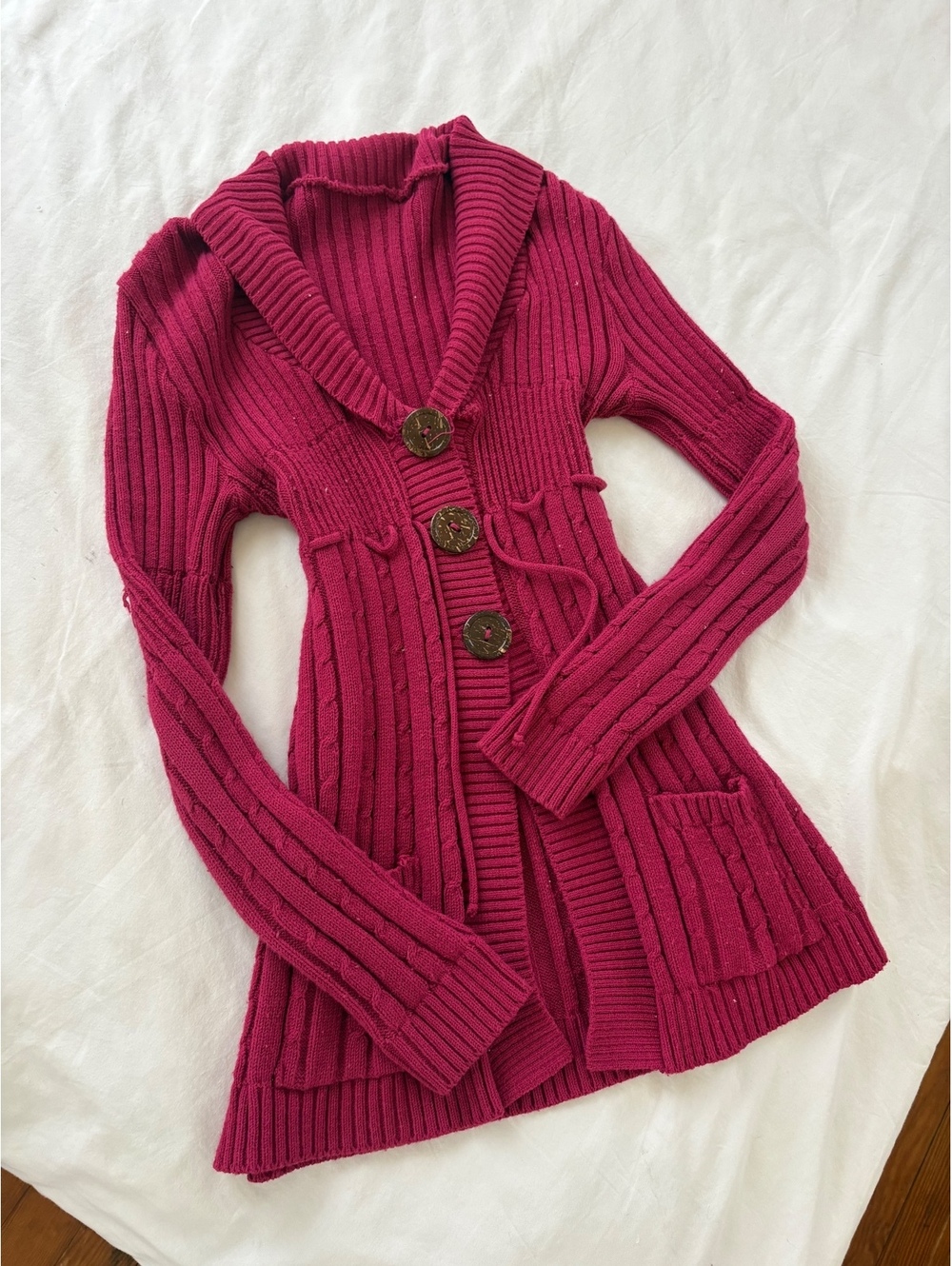 Pink ribbed button cardigan sweater